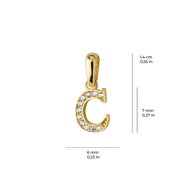 14 Ayar Altın C Harfi Taşlı Kolye Ucu 0,42 gr - Resim 3