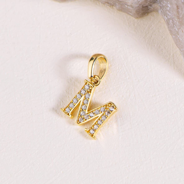 14 Ayar Altın M Harfi Taşlı Kolye Ucu 0,62 gr - 2