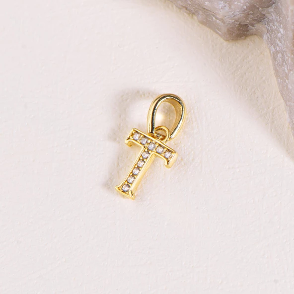 14 Ayar Altın T Harfi Taşlı Kolye Ucu 0,38 gr - Resim 2