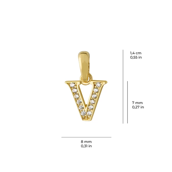 14 Ayar Altın V Harfi Taşlı Kolye Ucu 0,44 gr - Resim 3