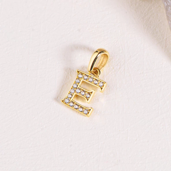 14 Ayar Altın E Harfi Taşlı Kolye Ucu 0,54 gr - 2