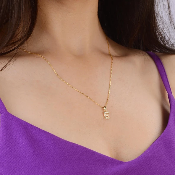 14 Ayar Altın E Harfi Taşlı Kolye Ucu 0,54 gr - 4