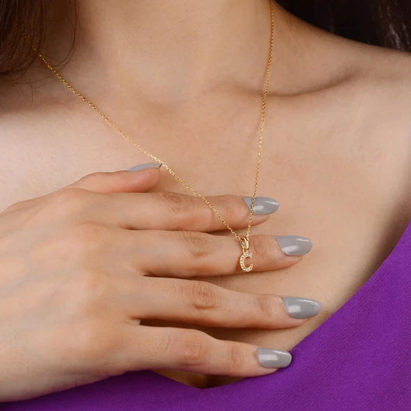 14 Ayar Altın C Harfi Taşlı Kolye Ucu 0,42 gr - Resim 5