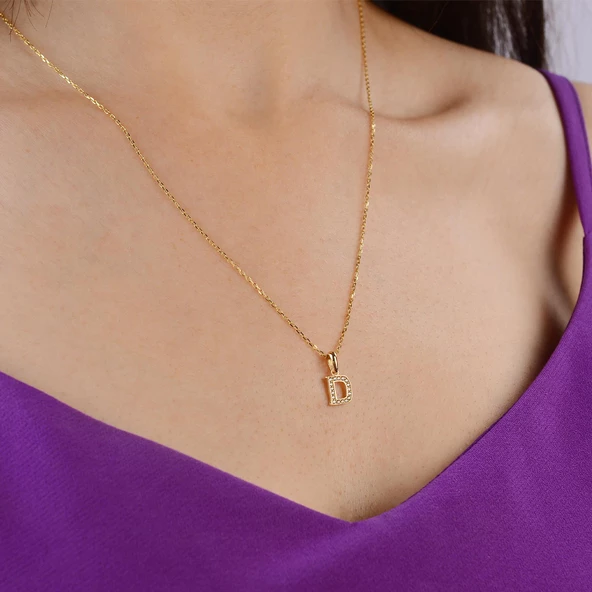 14 Ayar Altın D Harfi Taşlı Kolye Ucu 0,49 gr - 4