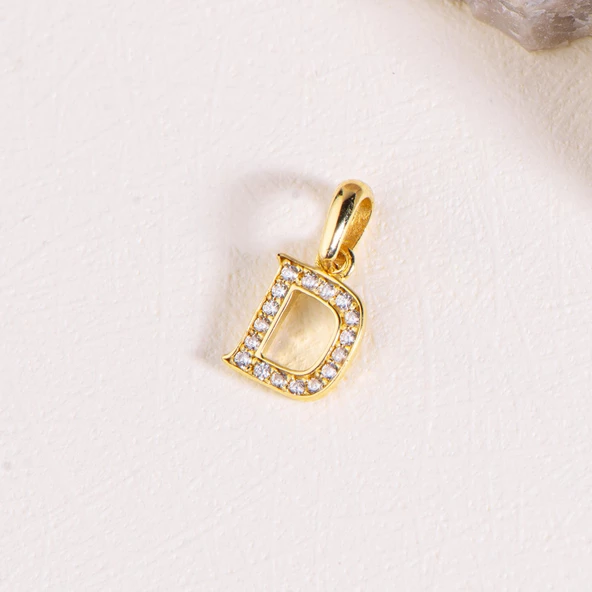 14 Ayar Altın D Harfi Taşlı Kolye Ucu 0,49 gr - 2