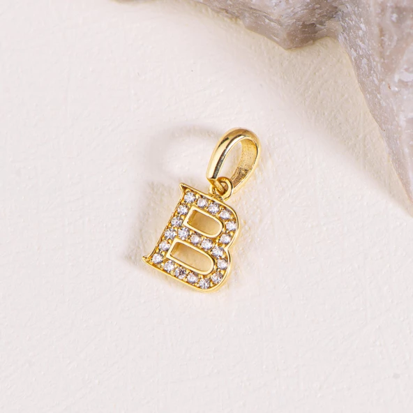 14 Ayar Altın B Harfi Taşlı Kolye Ucu 0,59 gr - Resim 2