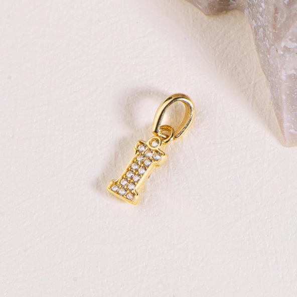 14 Ayar Altın İ Harfi Taşlı Kolye Ucu 0,45 gr - 2