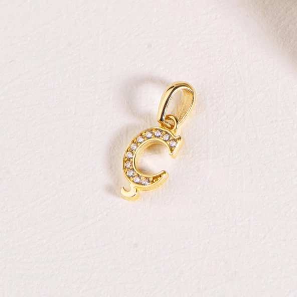 14 Ayar Altın Ç Harfi Taşlı Kolye Ucu 0,47gr - Resim 2