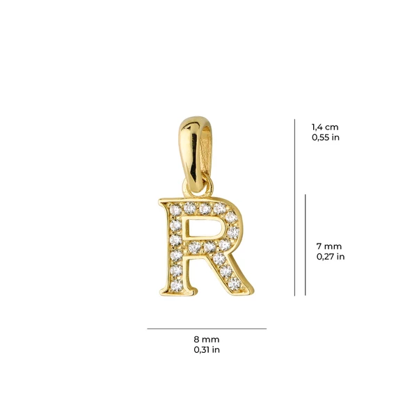 14 Ayar Altın R Harfi Taşlı Kolye Ucu 0,55 gr - Resim 3