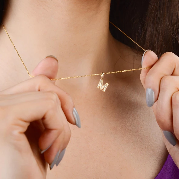 14 Ayar Altın M Harfi Taşlı Kolye Ucu 0,62 gr - 3