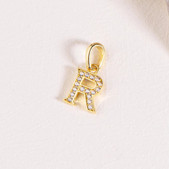 14 Ayar Altın R Harfi Taşlı Kolye Ucu 0,55 gr - Resim 2