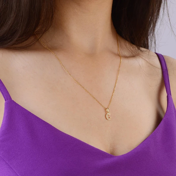 14 Ayar Altın C Harfi Taşlı Kolye Ucu 0,42 gr - Resim 6