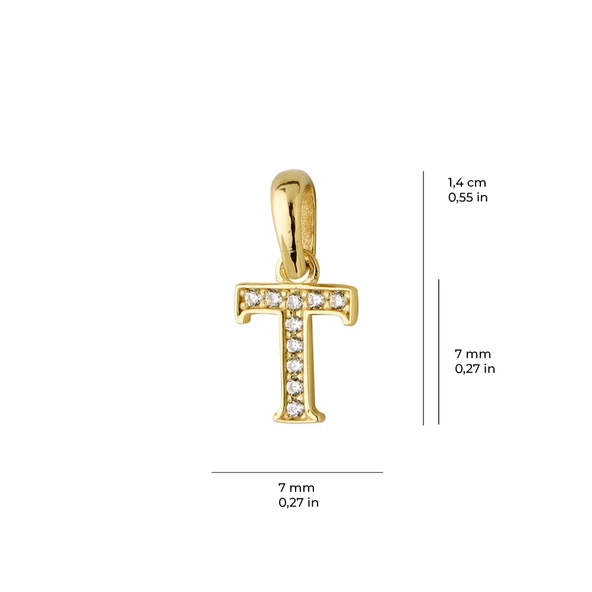 14 Ayar Altın T Harfi Taşlı Kolye Ucu 0,38 gr - Resim 3