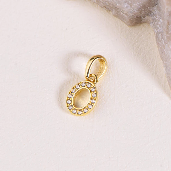 14 Ayar Altın O Harfi Taşlı Kolye Ucu 0,42 gr - Resim 2