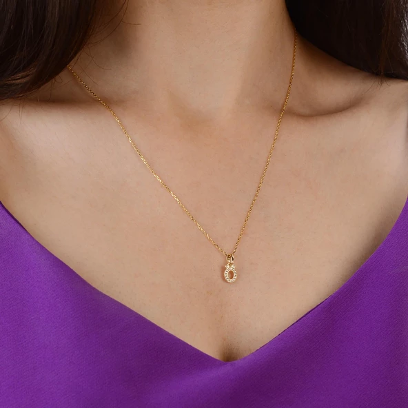 14 Ayar Altın Ö Harfi Taşlı Kolye Ucu 0,50 gr - Resim 6