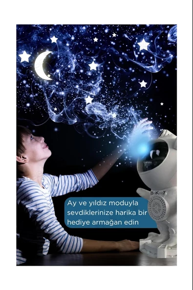 Astronot Galaksi Işık Projektörü Led Işıklı Gece Lambalı Yıldızlı Bluetooth Hoparlör Müzik Çalar Speaker - 4
