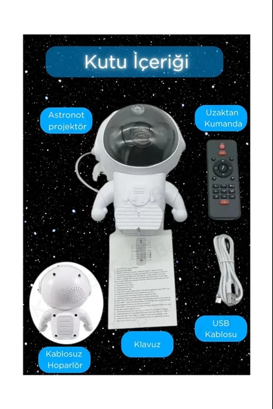 Astronot Galaksi Işık Projektörü Led Işıklı Gece Lambalı Yıldızlı Bluetooth Hoparlör Müzik Çalar Speaker - 3
