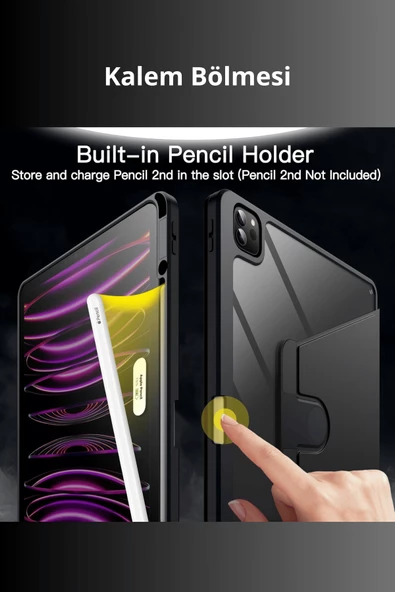 iPad Air 13 inç 2024 360 Derece Dönebilen Standlı Pino iPad Tablet Kılıfı - Resim 4