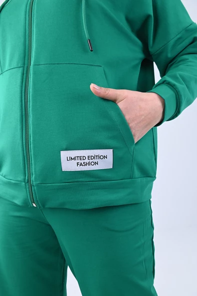 Kadın Büyük Beden Etiket Detaylı Kapüşonlu Eşofman Takımı 8077-24 - 9