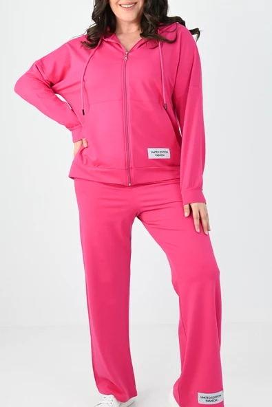 Kadın Büyük Beden Etiket Detaylı Kapüşonlu Eşofman Takımı 8077-24 - 12