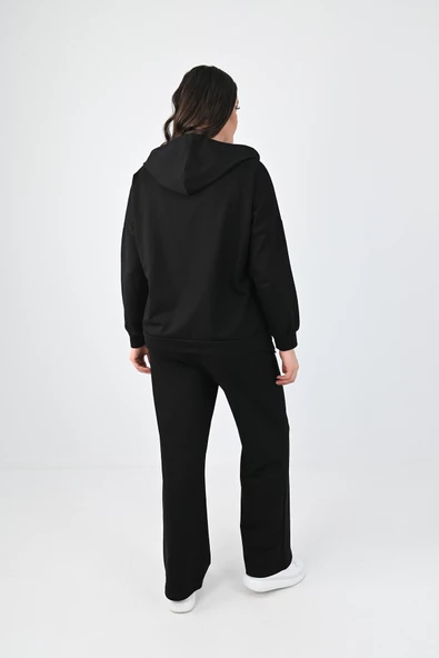 Kadın Büyük Beden Etiket Detaylı Kapüşonlu Eşofman Takımı 8077-24 - 4