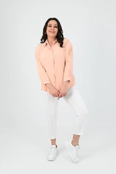 Kadın Büyük Beden Bağlama Detaylı Gömlek 1709-25 - 5