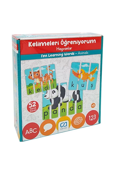 Çocuk Puzzle 52 Parça Kelimeleri Öğreniyorum Hayvanlar - Mavi Su Dünyası