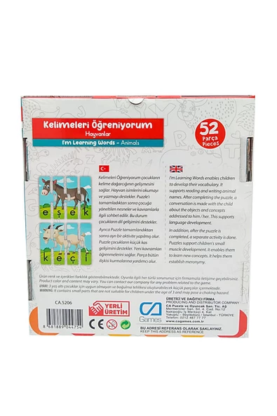 Çocuk Puzzle 52 Parça Kelimeleri Öğreniyorum Hayvanlar - Mavi Su Dünyası - 2