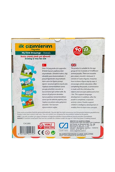 Çocuk Puzzle 40 Parça İlk Çizimlerim Hayvanlar - Mavi Su Dünyası - 2