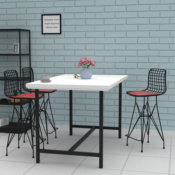 Knsz orta boy tel bar sandalyesi 1 li mağrur syhkrm 65 cm oturma yüksekliği mutfak bahçe cafe ofis - Resim 3