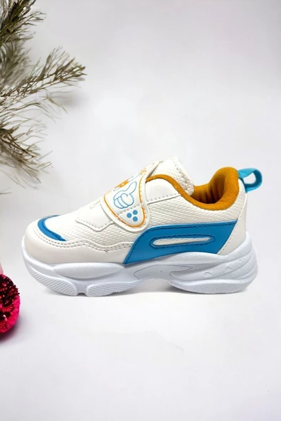 Memory Foam Tabanlı Işıklı Kız Çocuk Bebek Spor Sneakers (ÇOCUKSPOR04-BeyazSArı ) - 3