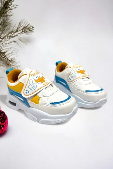 Memory Foam Tabanlı Işıklı Kız Çocuk Bebek Spor Sneakers (ÇOCUKSPOR04-BeyazSArı ) - 4