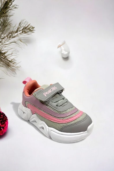Memory Foam Çift Bant Işıklı Unisex Çocuk Spor Sneakers (ÇOCUKSPOR10-GriPembe ) - 2