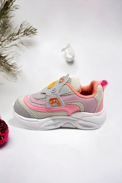 Memory Foam Tabanlı Cırt Cırtlı Unisex Çocuk Spor Sneakers (ÇOCUKSPOR06-GriPembe ) - 3