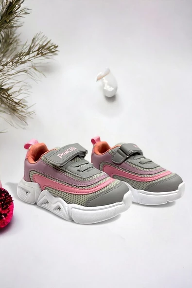 Memory Foam Çift Bant Işıklı Unisex Çocuk Spor Sneakers (ÇOCUKSPOR10-GriPembe ) - 3