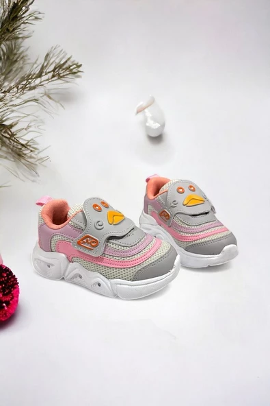 Memory Foam Tabanlı Cırt Cırtlı Unisex Çocuk Spor Sneakers (ÇOCUKSPOR06-GriPembe ) - 4