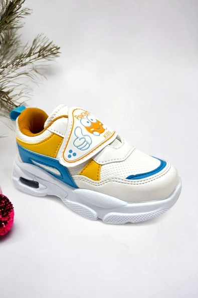 Memory Foam Tabanlı Işıklı Kız Çocuk Bebek Spor Sneakers (ÇOCUKSPOR04-BeyazSArı ) - 2