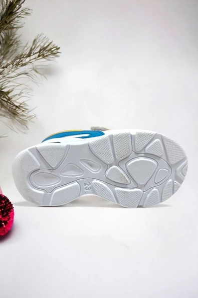 Memory Foam Tabanlı Işıklı Kız Çocuk Bebek Spor Sneakers (ÇOCUKSPOR04-BeyazSArı ) - 5