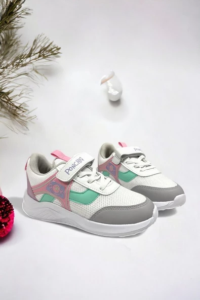 Memory Foam Tabanlı Desenli Cırt Cırtlı Çocuk Sneakers (ÇOCUKSPOR08-BEyazPembe ) - 4