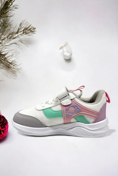 Memory Foam Tabanlı Desenli Cırt Cırtlı Çocuk Sneakers (ÇOCUKSPOR08-BEyazPembe ) - 3