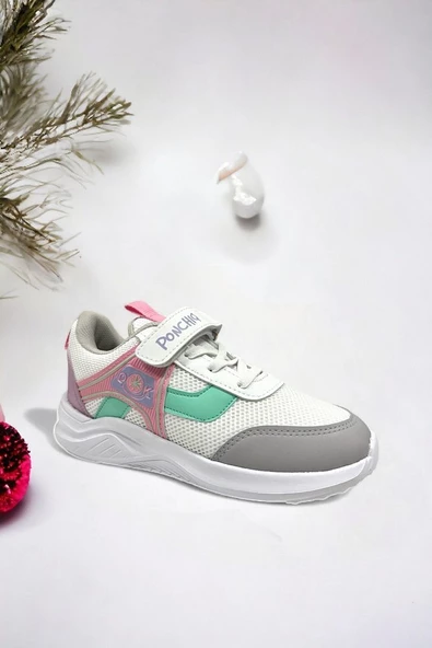 Memory Foam Tabanlı Desenli Cırt Cırtlı Çocuk Sneakers (ÇOCUKSPOR08-BEyazPembe ) - 2