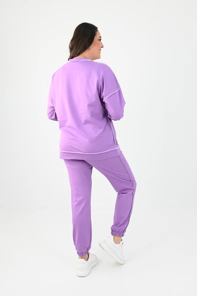 Kadın Büyük Beden Ters Dikişli Eşofman Takımı 8082 - 8