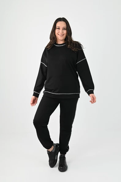 Kadın Büyük Beden Ters Dikişli Eşofman Takımı 8082 - 2