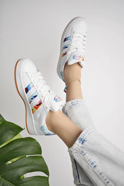 Muggo FLOWER Garantili Kadın Ortopedik Günlük Bağcıklı Yürüyüş Koşu Sneaker Spor Ayakkabı - 6