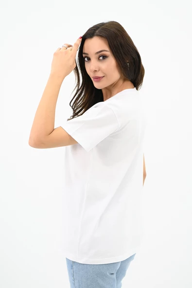 Kadın Gold Taş Baskılı T-shirt 1730-24 - 11