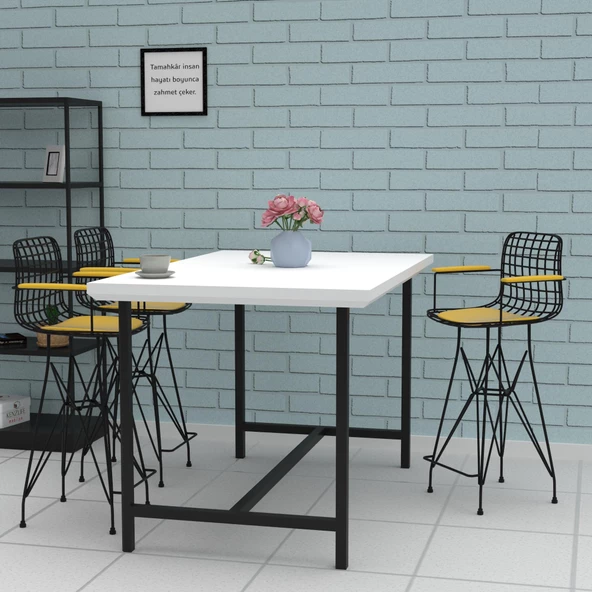 Knsz orta boy tel bar sandalyesi 1 li mağrur syhsrı kolçaklı 65 cm oturma yüksekliği mutfak bahçe cafe ofis - Resim 3