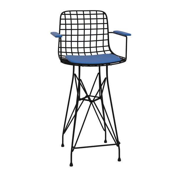 Knsz orta boy tel bar sandalyesi 1 li mağrur syhmvi kolçaklı 65 cm oturma yüksekliği mutfak bahçe cafe ofis - Resim 2