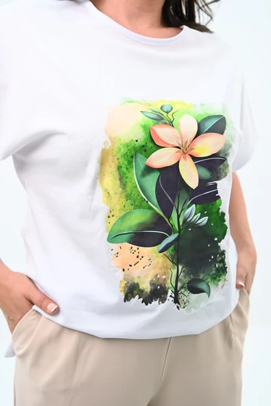 Kadın Büyük Beden Çiçek Baskı Detaylı Eşofman Takımı 8119-25 - 11