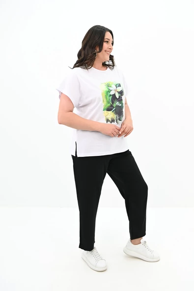 Kadın Büyük Beden Çiçek Baskı Detaylı Eşofman Takımı 8119-25 - 4