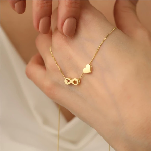 925 Ayar Gümüş Kalp Ve Sonsuzluk Kolye - CN00130 - Resim 2